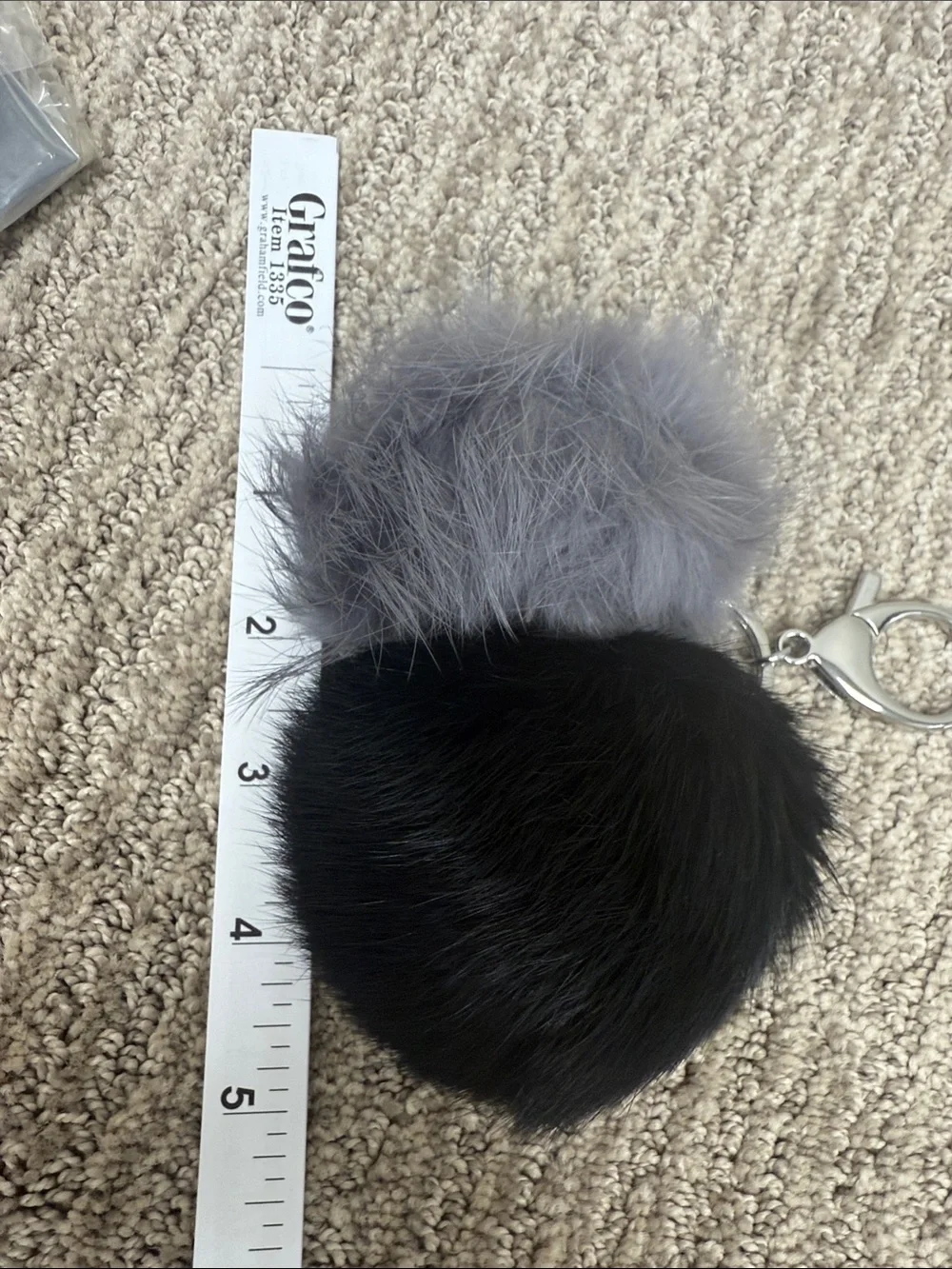 Rebecca Minkoff Black & Gray Fur Pom Pom Keychain